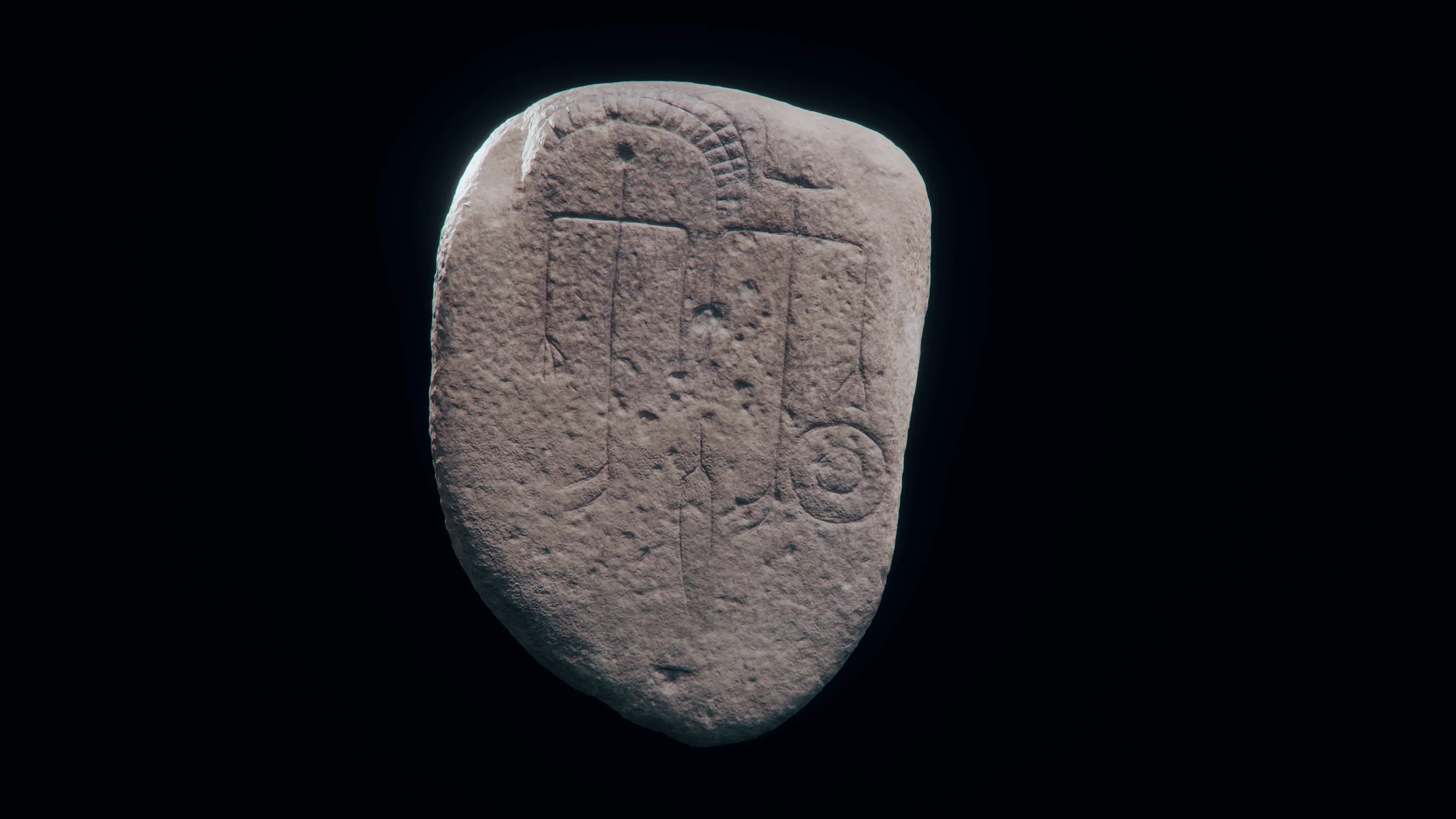 Estela de piedra con grabados prehistóricos digitalizada en 3D