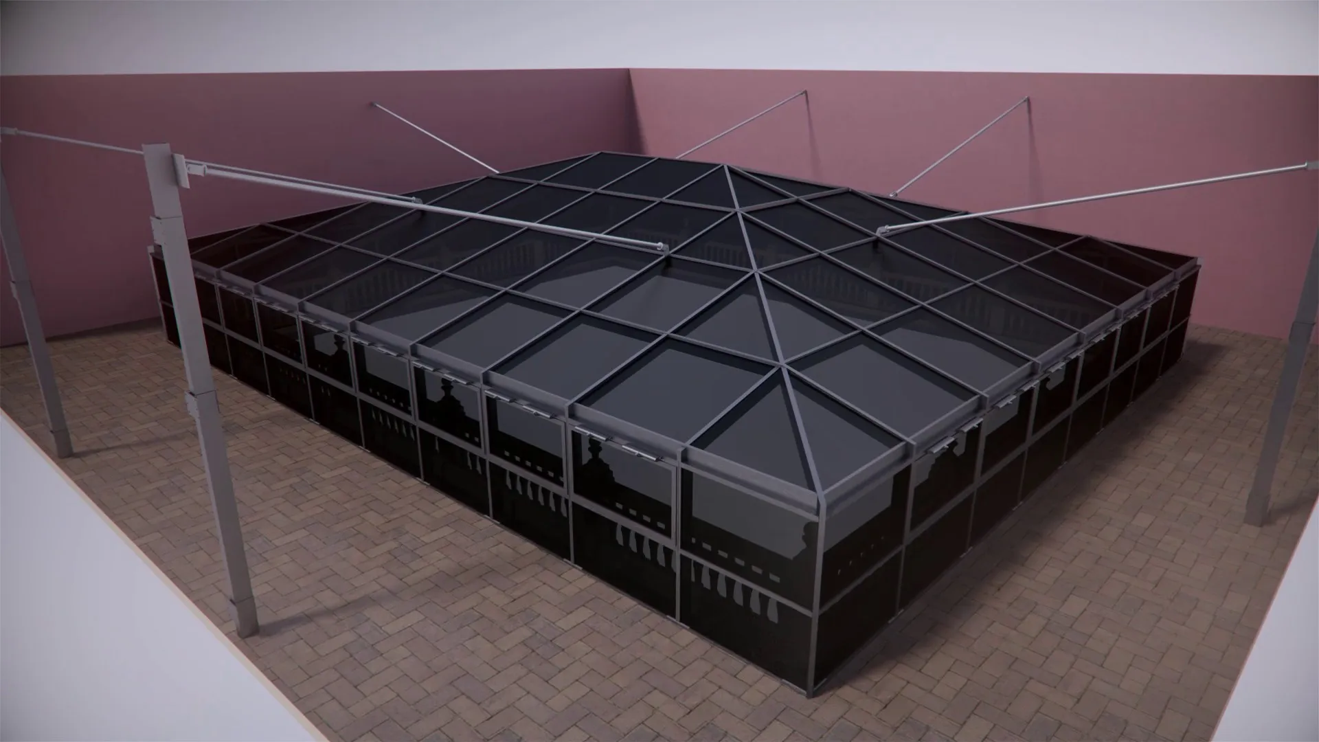 Lucernario con el vidrio oscurecido, recreación 3D