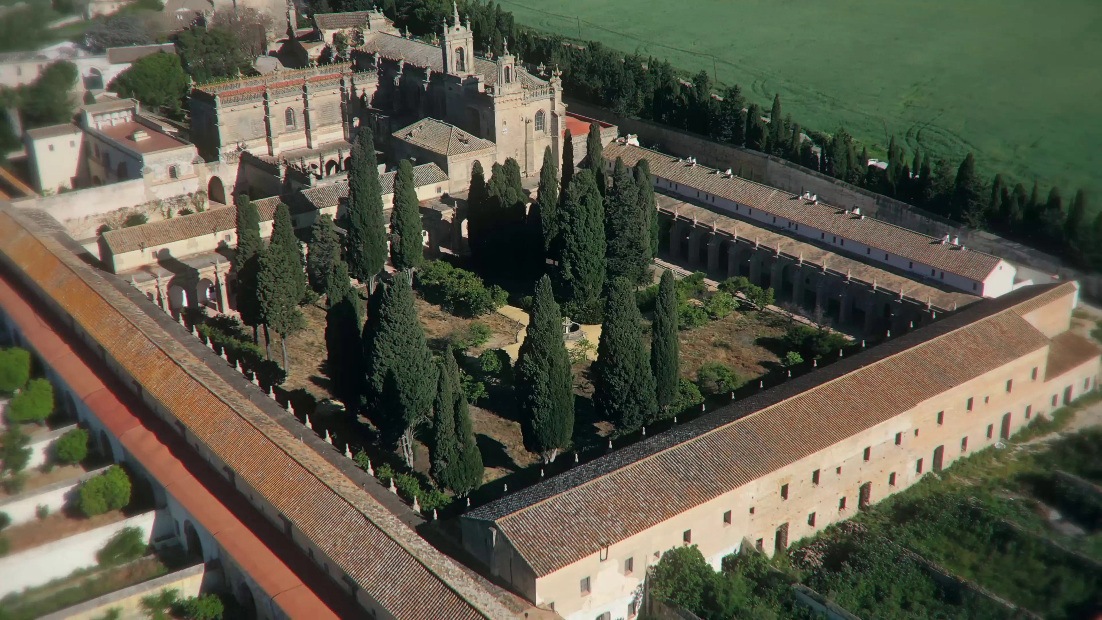Monasterio de la Cartuja de Jerez con sus huertos, fotografía aérea