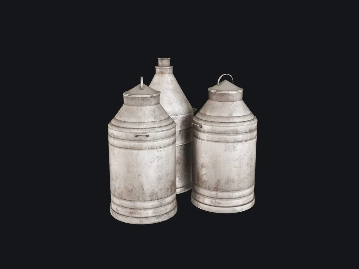 Tres aceiteras de hojalata digitalizadas en 3D