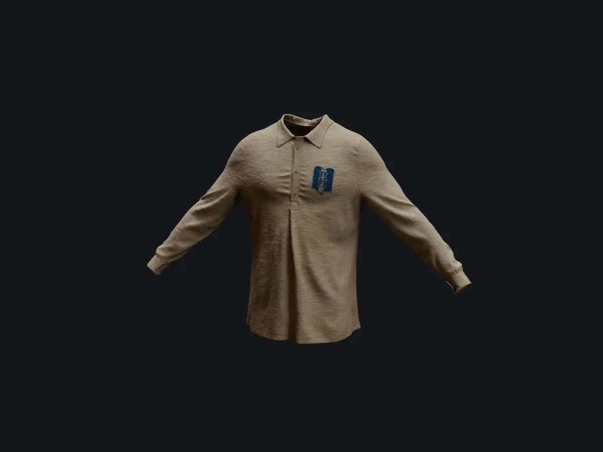 Camisa de deporte de principios del siglo XX con escudo bordado, digitalizada en 3D
